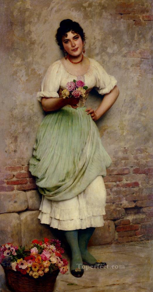 De The Flower Seller lady Eugene de Blaas Oil Paintings